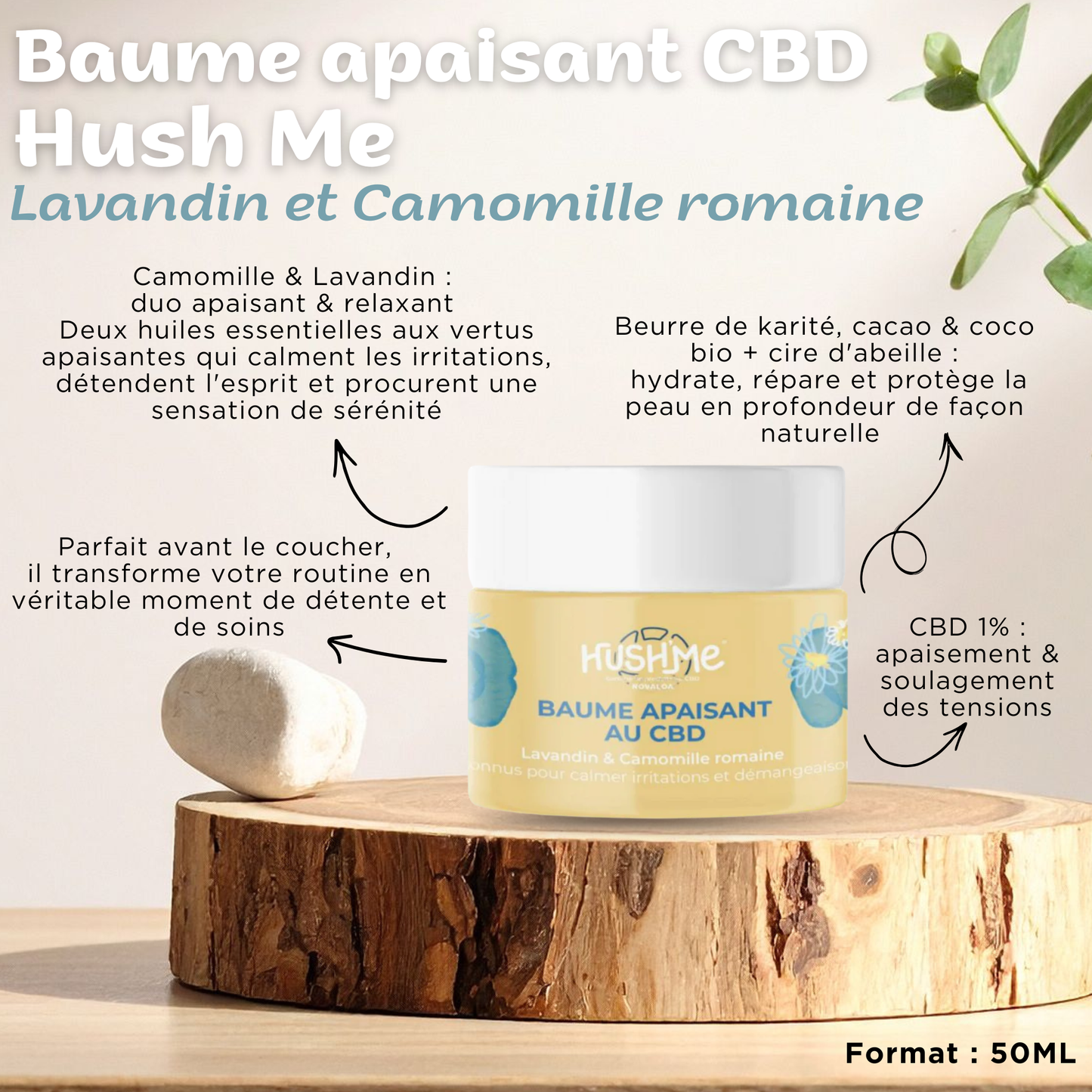 HushMe - Baume CBD 1% Apaisant à la Camomille et Lavandin