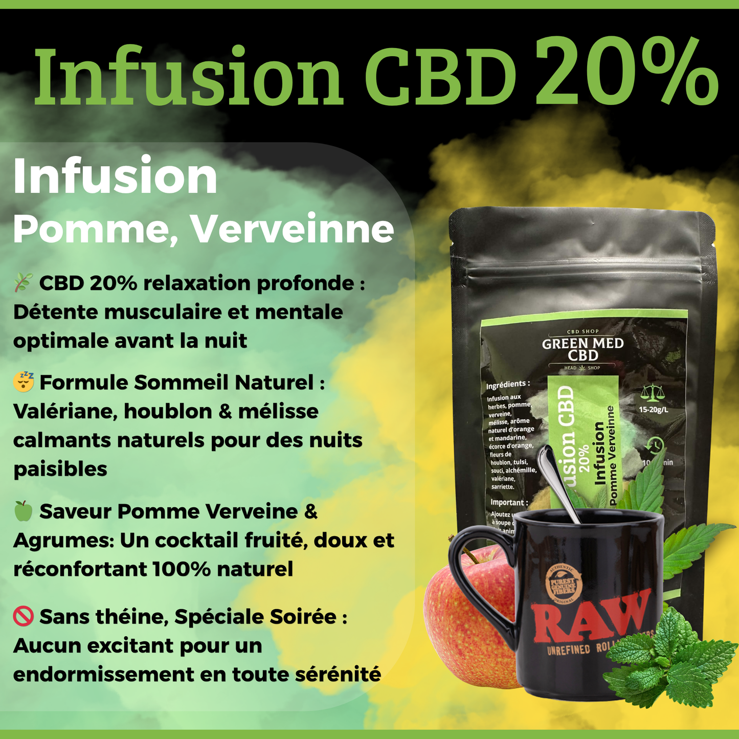 Infusion CBD 20% Infusion Pomme Verveinne